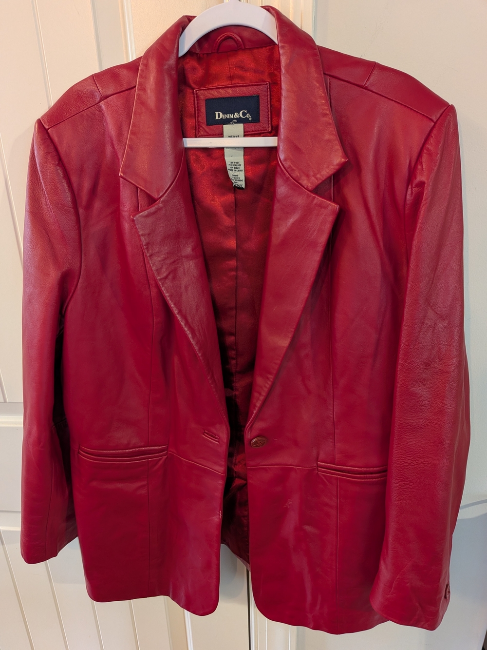 Denim&Co Red Genuine Leather Blazer Jacket Women's XLG Retro Statement - Picture 5 of 11